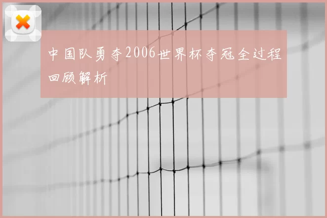 中国队勇夺2006世界杯夺冠全过程回顾解析